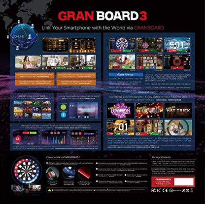 Gran Board 3s LED Dartboard (Blue) with Special Bracket & ChoukouTip100pics & DartsSet