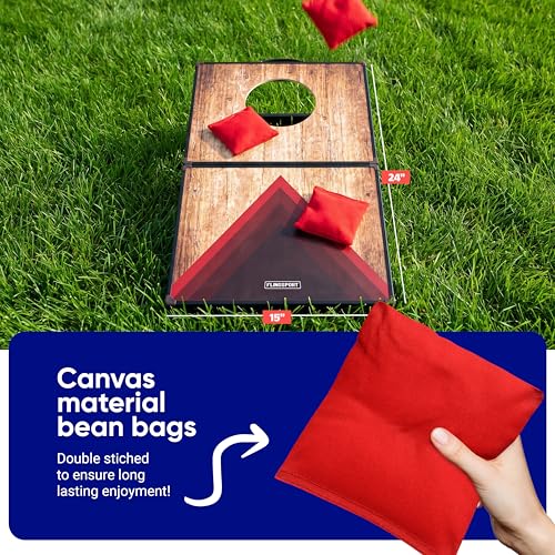 Flingsport Cornhole Board Set 24"x15" - 2 Boards Portable Corn Hole Set - Solid Plywood Tops with Aluminum Frame & Legs - Travel Cornhole Boards - Includes 8 Bean Bags, Travel Case & Game Rules