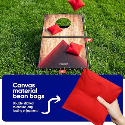Flingsport Cornhole Board Set 24"x15" - 2 Boards Portable Corn Hole Set - Solid Plywood Tops with Aluminum Frame & Legs - Travel Cornhole Boards - Includes 8 Bean Bags, Travel Case & Game Rules