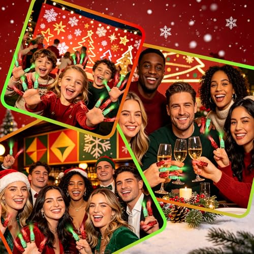 100pcs Christmas Party Favors, Green and Red Finger Lights, Glow in the Dark Party Supplies for Kids Adults, LED Flashlights Christmas Goodie Bag Stuffers, Carnival Concert Gifts Accessories - style: Red+Green-100
