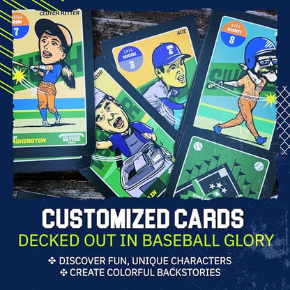 Grandma Smiley's Hey Batter Batter, Baseball Card Games for Kids 8-12, Card Games for Adults and Families, Family Card Games - 2-5 Players, 52 Custom Cards, 4 Mini Baseball Bats - Made in The USA