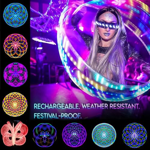 UltraHoop Remote LED Hoop - Wireless Control 60 Color Changing LED Lights w/ 300+ Modes & Patterns - Rechargeable Battery, HDPE Collapsible, Advanced to Beginner Hula Hoops - 32” x 3/4" OD - UltraPoi - size: 32" x 3/4" OD (Intermediate)