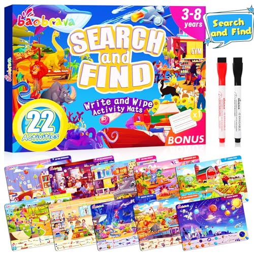Baobrava Search and Find Game Books - Preschool Learning Activities for Kids Age 3-8, Travel Games for or Road Trip Car Airplane, Educational Seek Activity Birthday Gifts for Boys and Girls - style: Search and Find Book Game
