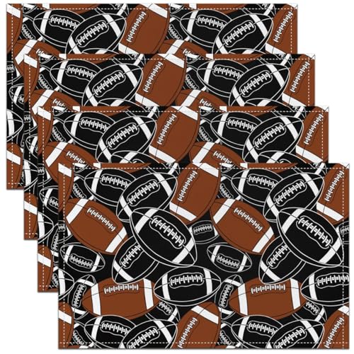 Cartoon Rugby Placemat Set of 4,Sports Brown Rugby Outdoor Indoor Place Mats,Football Games Competition Washable Durable Table Mats 12x18 Inch - color: Brown Black White