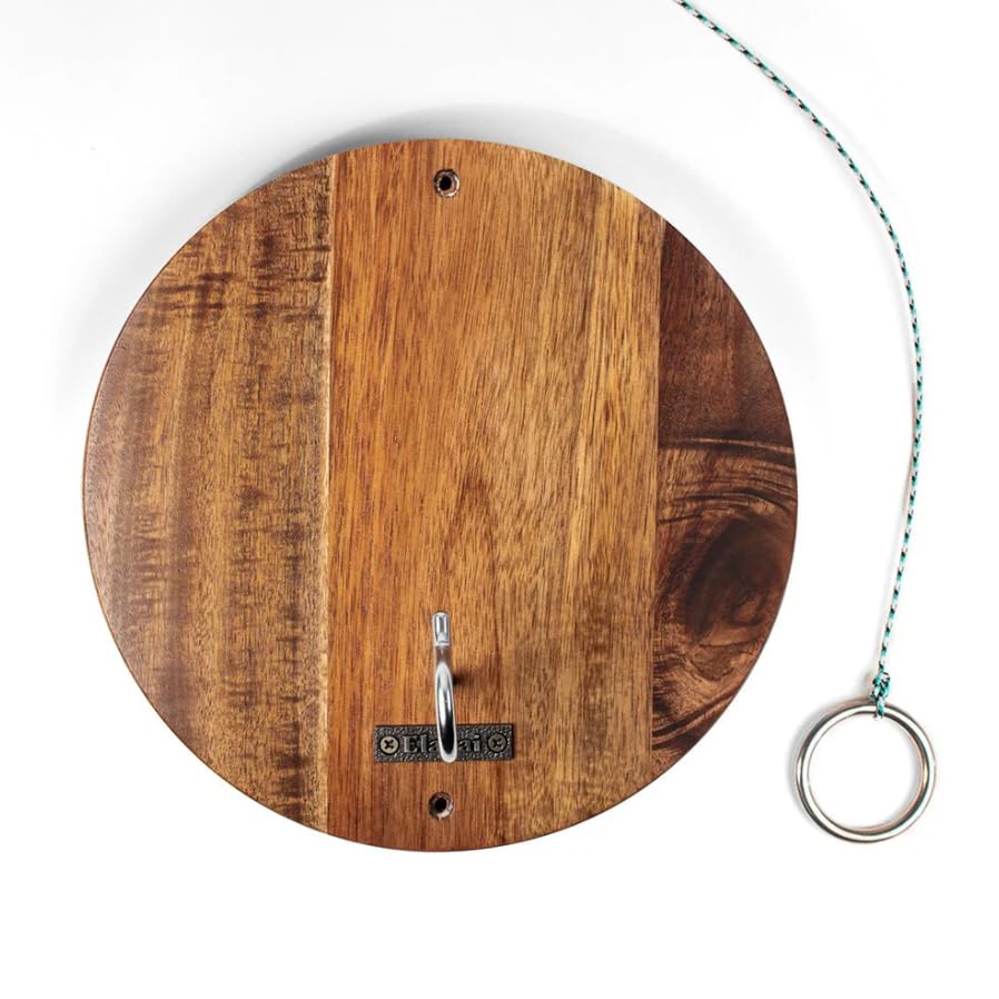 Hook and Ring Game Wall Mounted – Solid Acacia Wood Ring Toss Game for Indoor Outdoor Use, Patio Backyard Bar Game, Fun Family Game Room Decor with Mounting Kit