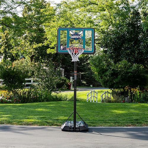 Lifetime NBA Charlotte Hornets Portable Basketball Hoop, Adjustable Height 7.5-10 Ft, 44 Inch Shatterproof Fusion Backboard, Base with Wheels - color: Charlotte Hornets