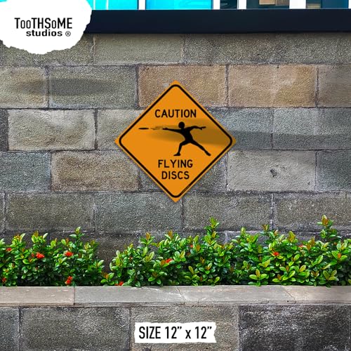 Caution Flying Discs 12" x 12" Tin Road Sign Disc Golf - size: 12x12 inches