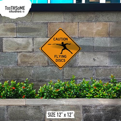 Caution Flying Discs 12" x 12" Tin Road Sign Disc Golf - size: 12x12 inches