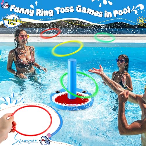 Hiboom Pool Ring Toss Games Toys, Swimming Pool Games for Adults and Family with 6 Pcs Throwing Rings, Water Foam Toss Float Toys for Summer Outdoor, Beach, Yard, Party(Shark) - style: Shark