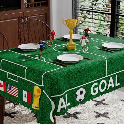 Rectangle Soccer Tablecloth 60x84 Inch, 2026 Soccer Cup Party Table Cloth Washable Champion Game Day Party Home Decorations Indoor Outdoor Supplies Football Table Cover