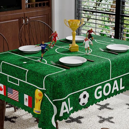 Rectangle Soccer Tablecloth 60x84 Inch, 2026 Soccer Cup Party Table Cloth Washable Champion Game Day Party Home Decorations Indoor Outdoor Supplies Football Table Cover