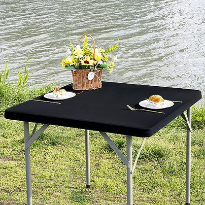Square Fitted Table Cover Elastic Tablecloth Stretch Spandex Tables Top Cover Table Topper Cap for Dining Kitchen Home Party Black 34X34 Inch - color: Black, size: 34" x 34" (Square)