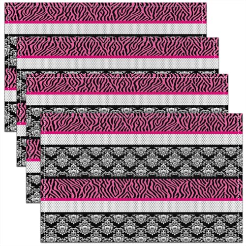 Feelyou Polka Dot with Zebra Print Placemats Set of 4 Pink Black White Zebra Table Mats Wild Animal Skin Texture Place Mat for Kitchen Dining Table Party Decor 18"x12" Non-Slip Easy to Clean - color: Polka Dot Zebra63