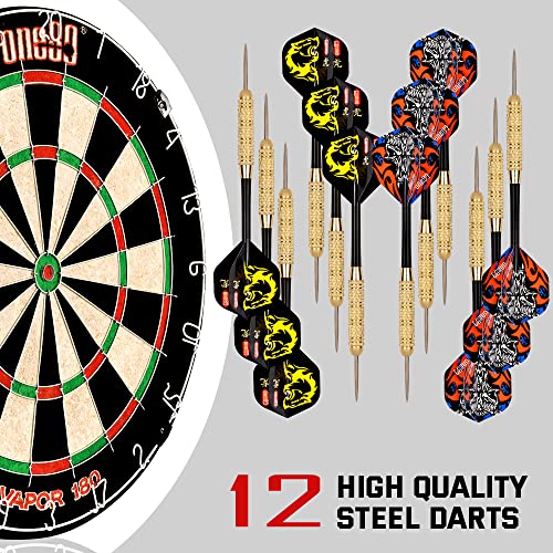 ONE80 Vapor 180 Bristle Dartboard Staple Free Bullseye Steeltip Darts Extra Flights - style: with 12 Steeltip Darts