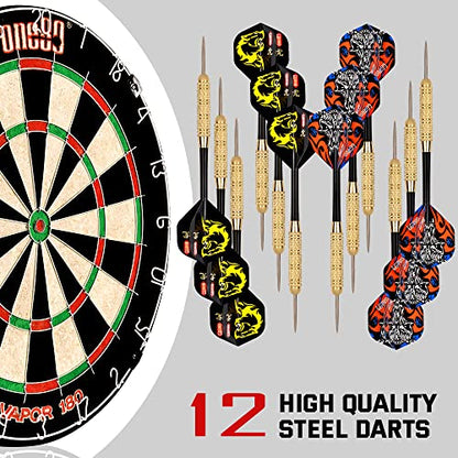 ONE80 Vapor 180 Bristle Dartboard Staple Free Bullseye Steeltip Darts Extra Flights - style: with 12 Steeltip Darts