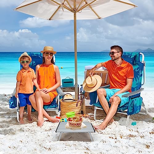 Tangkula Backpack Beach Chair with Table, 5-Position Lay Flat Beach Chairs with Cooler Bag, 2 Cup Holders, Towel Bar, Lightweight Low Folding Beach Chair with Backpack Straps - color: Light Blue, style: 2 Pack with Table