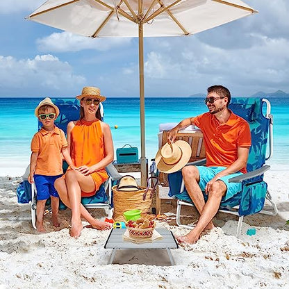 Tangkula Backpack Beach Chair with Table, 5-Position Lay Flat Beach Chairs with Cooler Bag, 2 Cup Holders, Towel Bar, Lightweight Low Folding Beach Chair with Backpack Straps - color: Light Blue, style: 2 Pack with Table