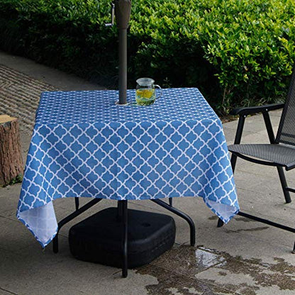Melaluxe Spring/Summer Wrinkle-Free Waterproof Outdoor Tablecloth with Umbrella Hole and Zipper, 60 Inch Square - color: Blue Clound, size: 60" x 60" (Square)