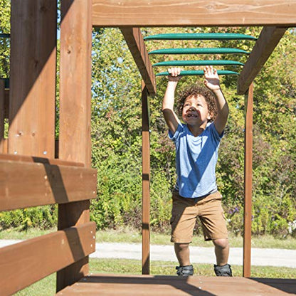 Swing-N-Slide WS 8354 Knightsbridge Super Wooden Swing Set with Two Slides, Play Set, Monkey Bars, Climbing Wall, Music Play & Climbing Wall, Wood, Green