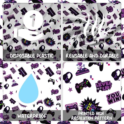 Purple Video Game Party Tablecloth Gamer Birthday Party Supplies Level Up Decorations High Score Video Gaming Theme Table Cover for Dining Banquet Fiesta Picnic Anniversary Wedding Party Decorations - size: Purple