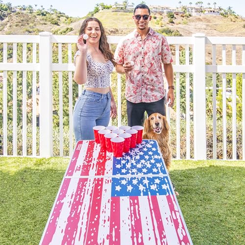 GoPong 8 Foot Portable Beer Pong/Tailgate Tables (Black, Football, American Flag, or Custom Dry Erase) - color: American Flag