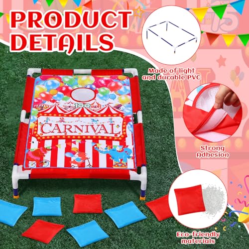 Carnival Games 2 in 1 Bean Bag Toss with 12 Bean Bags for Boys Girls Outdoor Cornhole Circus Game Set Portable Toss Games for Throwing Carnival Theme Party