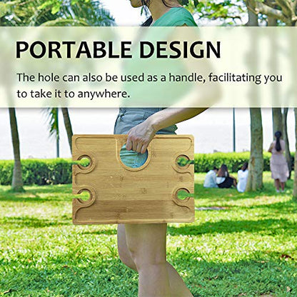 Tirrinia Portable Wine Picnic Table, Ideal Wine Gift for Women Men, Small Folding Outdoor Picnic & Cheese Tray with 4 Wine Glasses Holder for Camping, Park, Beach, Garden, Concerts,Steel Legs - size: 17" x 12.6"