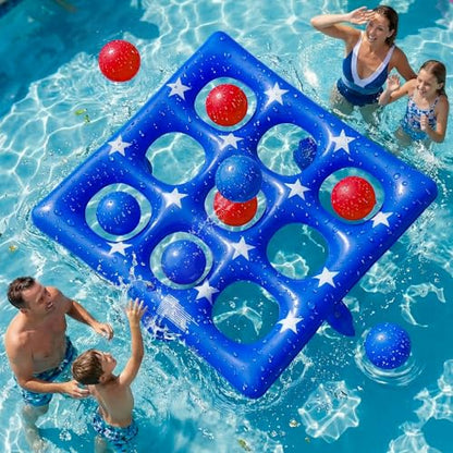 Pool Party Toys Games Set - Giant Inflatable Tic Tac Toe Float Game, Outdoor Pool Games for Adults Kids Family Pool Toys for 2-10 Players, Fun Swimming Beach Yard Activities with 10 Balls for Ages 6+ - size: Basic -- 56" x 56"