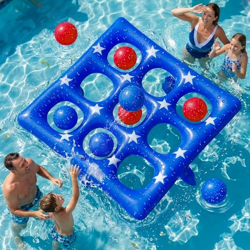 Pool Party Toys Games Set - Giant Inflatable Tic Tac Toe Float Game, Outdoor Pool Games for Adults Kids Family Pool Toys for 2-10 Players, Fun Swimming Beach Yard Activities with 10 Balls for Ages 6+ - size: Basic -- 56" x 56"