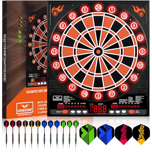 Electronic Dartboard with LED,Dart Boards for Adults,12 Darts Soft Tip, Improved Light-Up Display