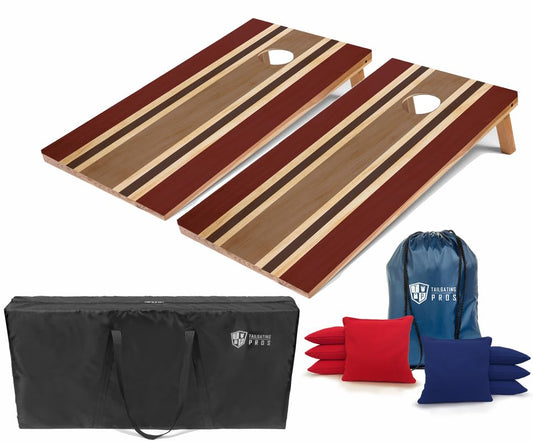 Tailgating Pros Regulation Cornhole Boards - 4'x2' Lightweight Wooden Retro and Classic Themed Cornhole Game w/Carrying Case & Set of 8 Corn Hole Bean Bags w/Tote - color: Stained Maroon Line