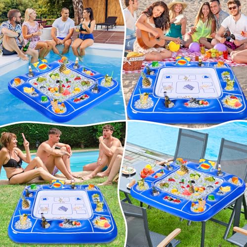 Pool Inflatable Game Table with Waterproof Playing Cards(35.5 inches×35.5 inches,Blue/White) - color: Blue/White, size: 1 Set