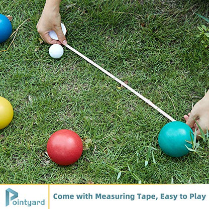 84mm Bocce Ball Set, Outdoor Games for Adults and Family, Backyard Ball Set with 8 PE Bocce Balls & 1 Pallino & Carry Bag & Measuring Tape for Teens Beginners - size: 84mm