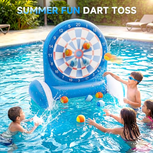Inflatable Dart Board Water Game for Kids - Pool Toys with Sticky Balls, Safe PVC Material, Add Water for Stability, Includes 10 Balls & Air Pump, Ages 3-12 Family Outdoor Fun