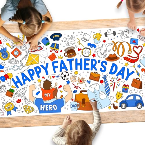 Fathers Day Coloring tablecloths for Classroom Wall - Versatile 31.5 x 72 Inches Father Themed Activity Poster/Table Cover, School Parties, Happy Fathers Day Decorations - style: Father's day