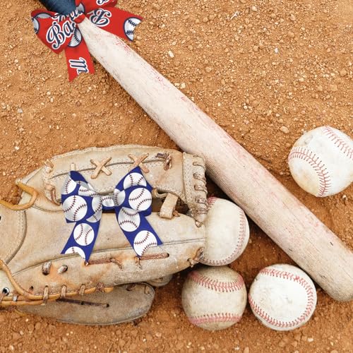 Baseball Wired Edge Ribbon for Gift Wrapping 2.5 Inch Red Blue Craft Ribbon Wired Fabric Ribbon for Sport Events DIY Bow Wreath Wrapping Supplies,2.5"*5 Yards, 4 Rolls Style B - color: Baseball B
