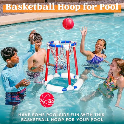 Sloosh Pool Basketball Hoop Toys, Floating Basketball Pool Game, Swimming Floats Toys with Balls Pump, Summer Outdoor Water Play Toy for Kids and Adults (Red Blue) - color: Red Blue