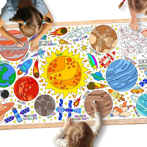 Gatherfun Giant Coloring Poster for Classroom Wall - Versatile 31.5 x 72 Inches Outer Space Activity Poster/Table Cover,School Parties, Outer Space Birthday Party and Special Events Decoration - style: Space