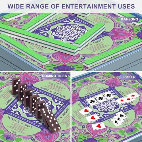 LZSIG Mahjong Mat with Rules 33×33", 3mm Thickened Anti-Slip American Mahjong Table Mat with Velvet Bag, Durable Stitched Edges, No Creases, Noise Reduction Rubber Board Game Pad, Gift (Green) - color: Green