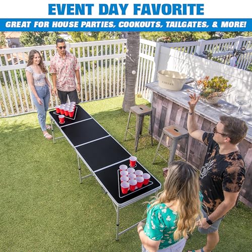 GoPong 8 Foot Portable Beer Pong/Tailgate Tables (Black, Football, American Flag, or Custom Dry Erase) - color: Black