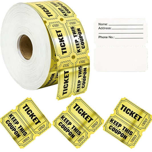1000 Pcs Golden Raffle Tickets Double Roll Metallic Gold Foil Raffle Tickets with Unique Numbered for Events Carnival Door Prize Auction Entry Games Reward - color: Double Raffle Tickets-gold