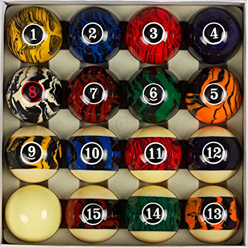 Collapsar Deluxe 2-1/4" Billiard Pool Balls Marble-Swirl Style Billiards Ball Complete 16 Ball Set (Several Style Available) - style: Black Marble With Art Number