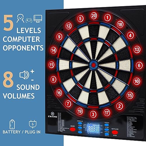 Electronic Dartboard 34 Games 355 Variations with 12 Darts Illuminated Dartboard Dart Storage for 12 Darts