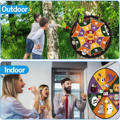 HELLO PAPAYA 29" Large Dart Board for Kids,with 24 Sticky Balls+12 Sticky Darts,Indoor/Sport Outdoor Fun Party Play Game Toys,Birthday for 3 4 5 6 7 8 9 10 11 12 Year Old Boys Girls - style: 2in1-100 Scores Halloween Target With 24 balls 12 darts