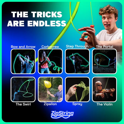 ZipString Luma - The Patented Glow-in-The-Dark Toy that Flies a Loop of String Classic - Featured String Rope Launcher Loop Fidget Toy, Bundle