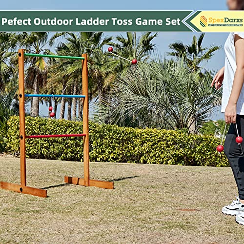 SpexDarxs Ladder Toss Outdoor Game, Wooden Golf Tossing Set with 6 Ball Bolas & Carrying Bag, Lawn Backyard Games for Teenager & Adult & Family