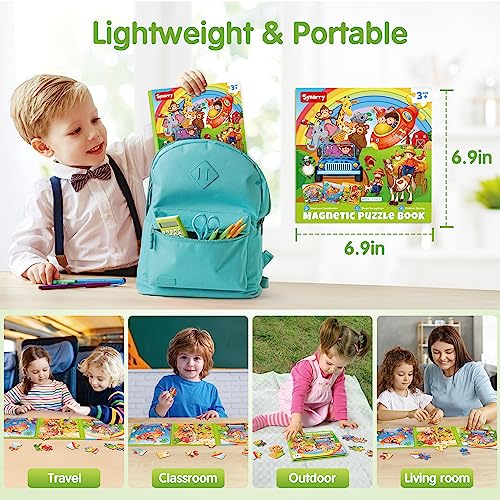 SYNARRY Magnetic Puzzles for Kids Ages 3-5, 20 Pieces Toddler Animal Puzzles for Kids Ages 4-6, Easter Basket Stuffers Gifts for Kids, Car Airplane Road Trip Activities Magnet Games Toy for Boys Girls - style: Animal