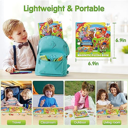 SYNARRY Magnetic Puzzles for Kids Ages 3-5, 20 Pieces Toddler Animal Puzzles for Kids Ages 4-6, Easter Basket Stuffers Gifts for Kids, Car Airplane Road Trip Activities Magnet Games Toy for Boys Girls - style: Animal
