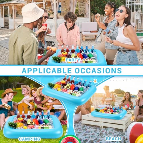FillTouch Rectangular Inflatable Serving Bar Floating Drink Holder for Pool Inflatable Cup Holders Hot Tub Accessories, Adults Swimming Fun Drink Floats for Swimming Pool Party(Blue) - color: Blue