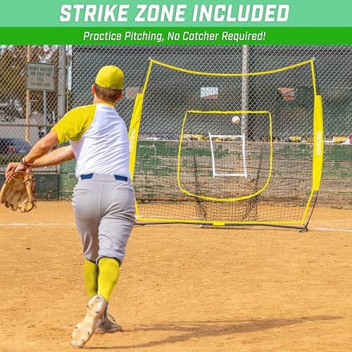 GoSports 7 x 7 ft Baseball & Softball Nets - Available in Team Colors - Batting & Pitching Net with Strike Zone - color: Yellow